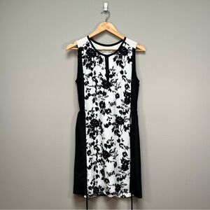 Judith & Charles 100% Silk Black and White Floral Print Dress